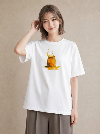 グラフィックTシャツ レディース ハニー 食べ物 フード イラスト ラフ 休日 ペアコーデ 白T YMAZO
