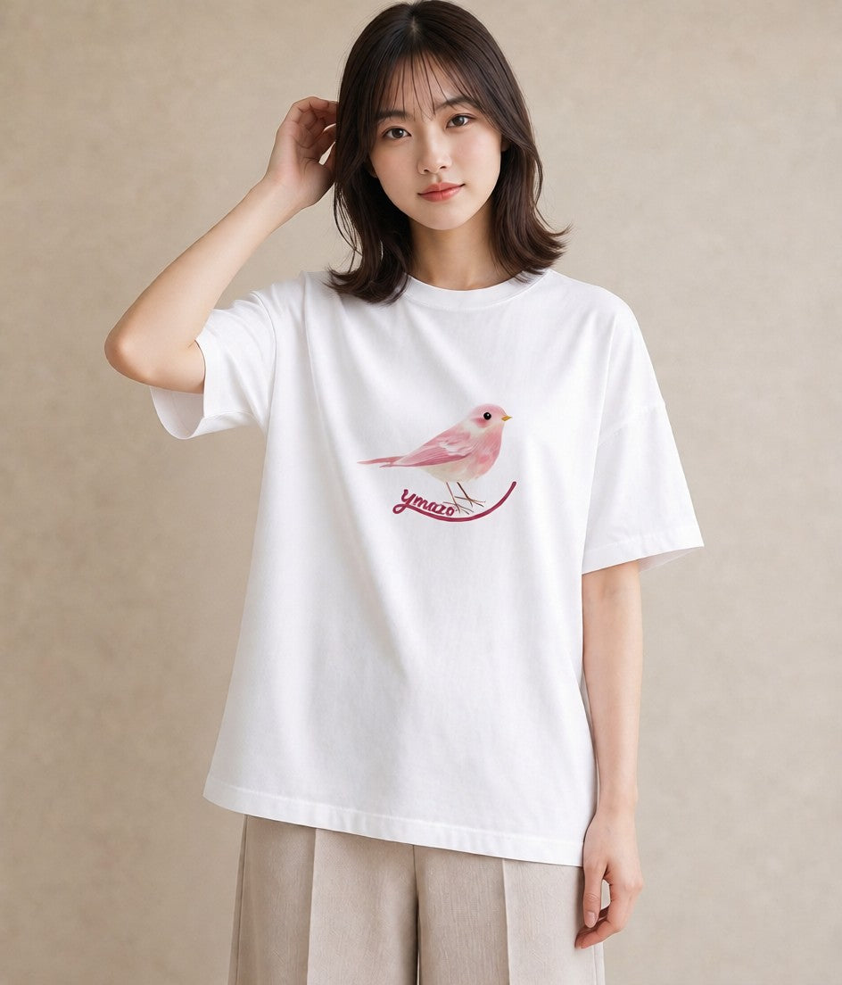 Tシャツ レディース 小鳥 ペット 動物 イラスト ガーリー ラフ レイヤード 白T YMAZO