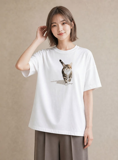 グラフィックTシャツ レディース サバトラ 猫 ねこ イラスト 普段使い クリスマス 旅行 白T YMAZO