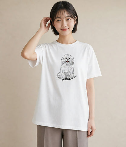 プリントTシャツ レディース ビションフリーゼ 犬 いぬ イラスト モード 通勤 在宅 白T YMAZO