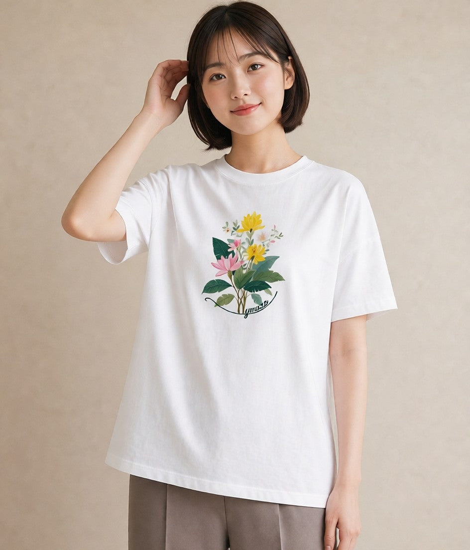 デザインTシャツ レディース 花 花柄 イラスト 上品 母娘コーデ 自分用 白T