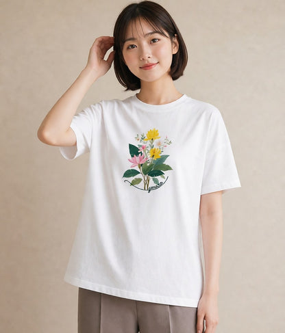 デザインTシャツ レディース 花 花柄 イラスト 上品 母娘コーデ 自分用 白T