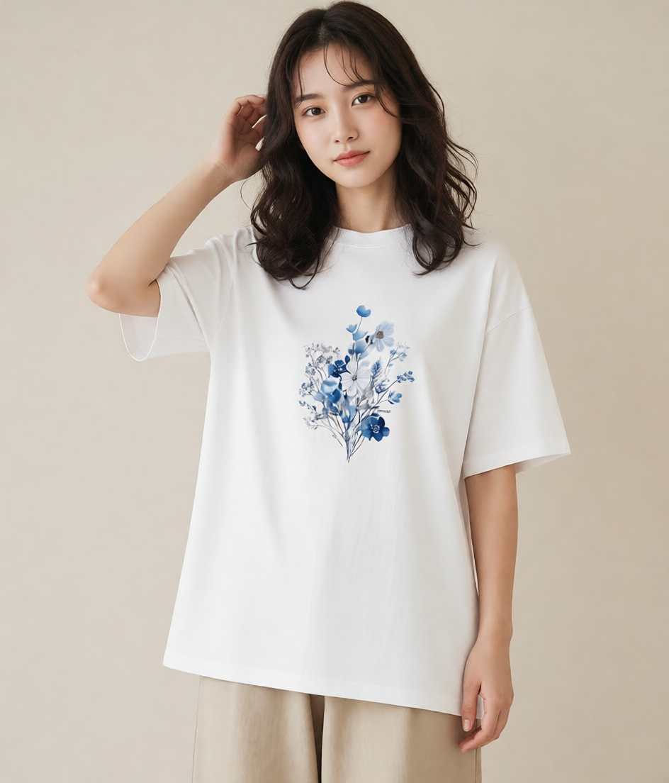 グラフィックTシャツ レディース 花 花柄 イラスト ラフ 綿100 デート 白T