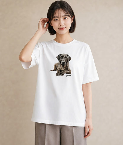 プリントTシャツ レディース 老犬 犬 いぬ イラスト きれいめ ペアコーデ 秋コーデ 白T YMAZO