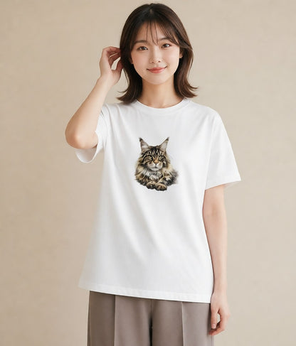 プリントTシャツ レディース キジトラ 猫 ねこ イラスト ゆるかわ ラフ レイヤード 白T YMAZO