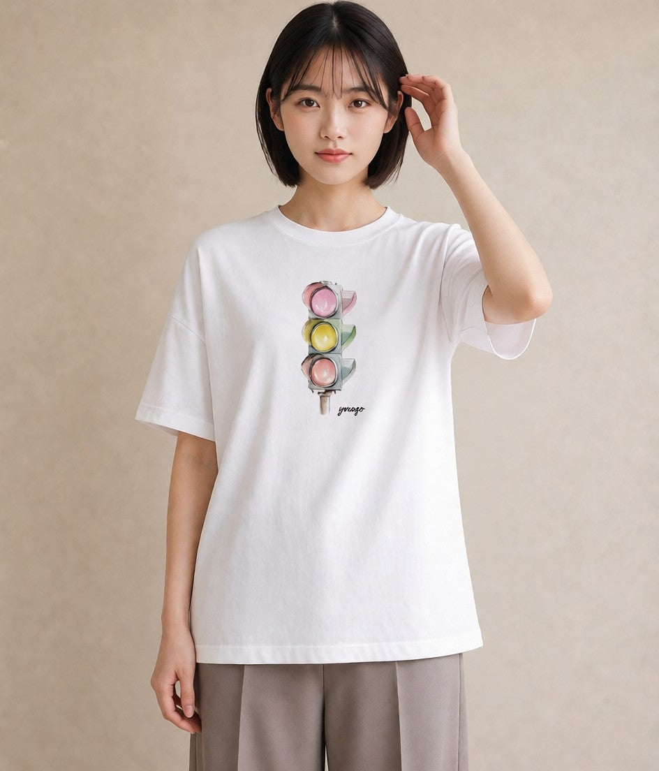 プリントTシャツ レディース 街灯 夜霧 夜 ナチュラル アンティーク イラスト 上品 春コーデ 姉妹 白T YMAZO