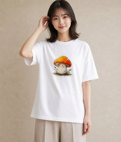 グラフィックTシャツ レディース きのこ 植物 ボタニカル イラスト 抜け感 親子 20代 白T YMAZO