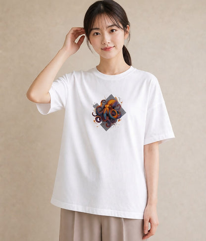 半袖Tシャツ レディース タコ 海の生き物 海 イラスト 普段使い デート 帰省 白T YMAZO