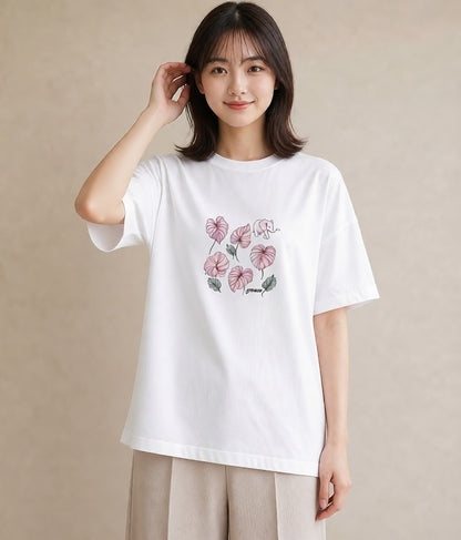 Tシャツ レディース モンステラ 植物 ボタニカル イラスト ラフカジュアル 旅行用 海 白T YMAZO