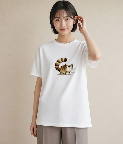 グラフィックTシャツ レディース エキゾチックショートヘア 猫 ねこ イラスト きれいめカジュアル 女性向けギフト 散歩 白T YMAZO