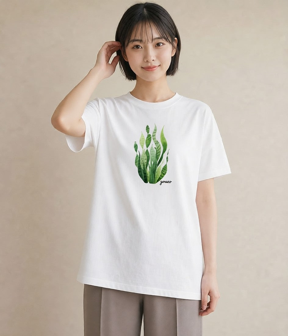 プリントTシャツ レディース シダ 植物 ボタニカル イラスト 可愛い 母の日 ビーチ 白T YMAZO