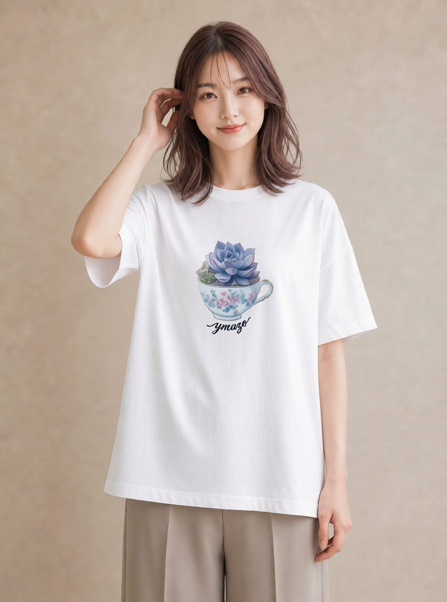 グラフィックTシャツ レディース 多肉植物 植物 ボタニカル イラスト 在宅 公園 白T YMAZO