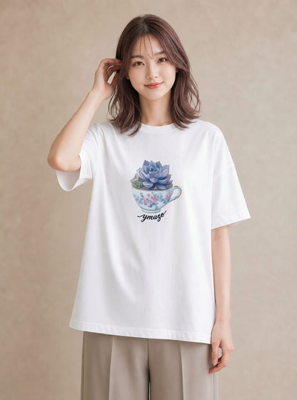 グラフィックTシャツ レディース 多肉植物 植物 ボタニカル イラスト 在宅 公園 白T YMAZO