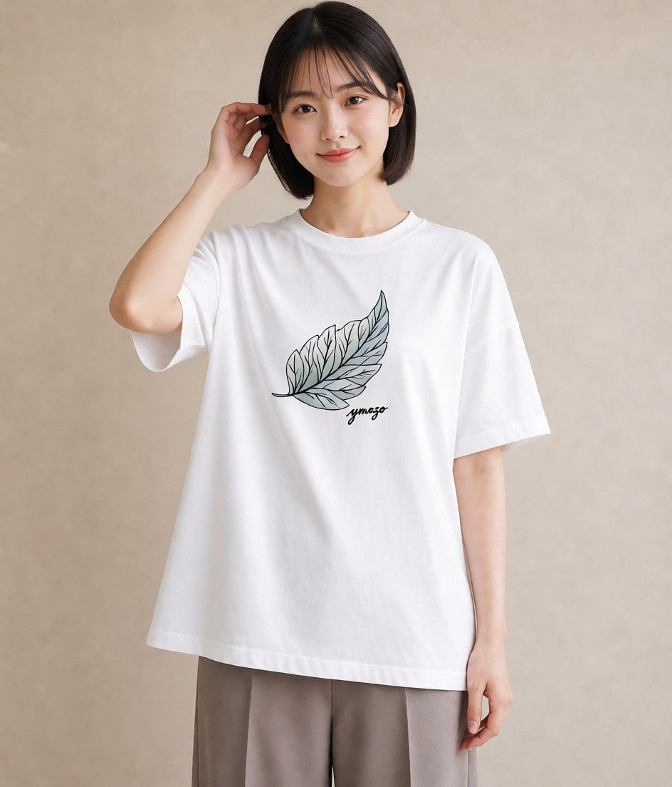 プリントTシャツ レディース 新緑 植物 ボタニカル イラスト ホワイトデー 春服 白T YMAZO