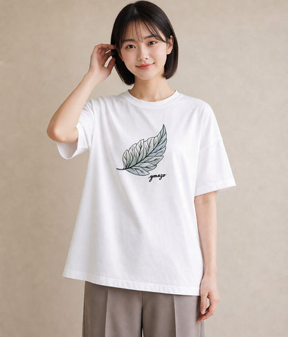 プリントTシャツ レディース 新緑 植物 ボタニカル イラスト ホワイトデー 春服 白T YMAZO