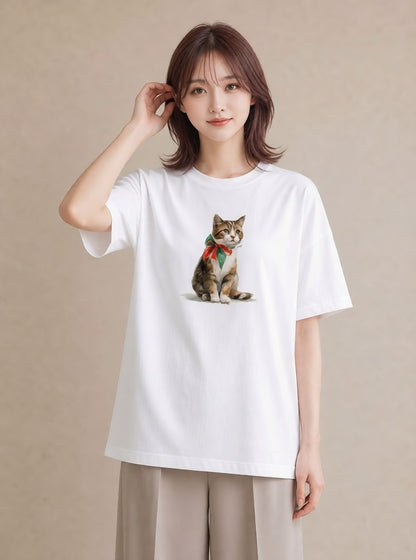 半袖Tシャツ レディース ブリティッシュショートヘア 猫 ねこ イラスト ナチュラル 週末コーデ 敬老の日 白T YMAZO