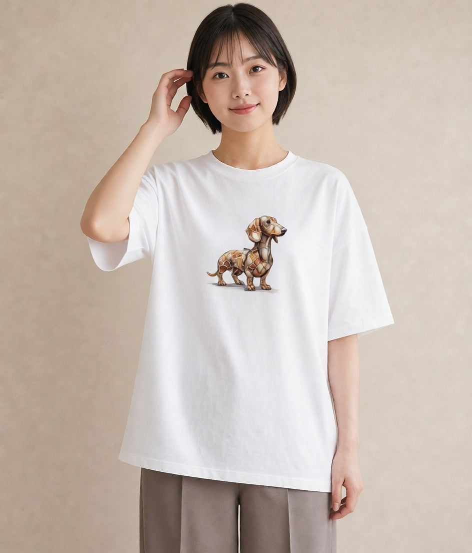Tシャツ レディース ミニチュアダックスフンド 犬 いぬ イラスト 女性 旅行用 白T YMAZO