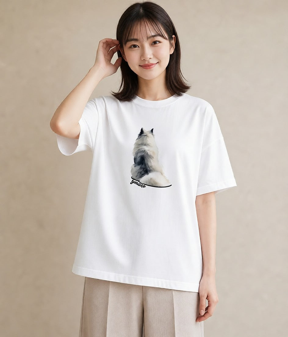 グラフィックTシャツ レディース サモエド 犬 いぬ イラスト ミニマル 部屋着 女性向けギフト 白T YMAZO