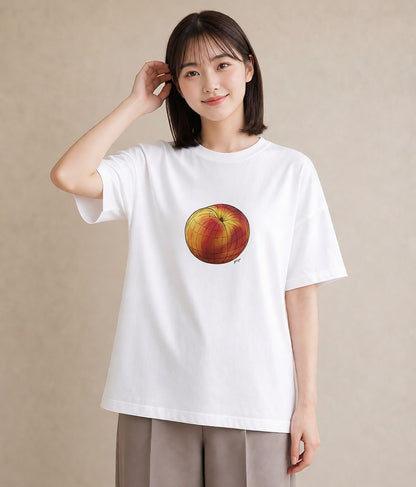 デザインTシャツ レディース もも 食べ物 フード イラスト ニュアンス 通勤 在宅 白T YMAZO