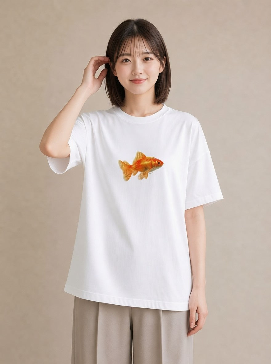 グラフィックTシャツ レディース らんちゅう ペット 動物 イラスト アート風 週末コーデ 敬老の日 白T YMAZO