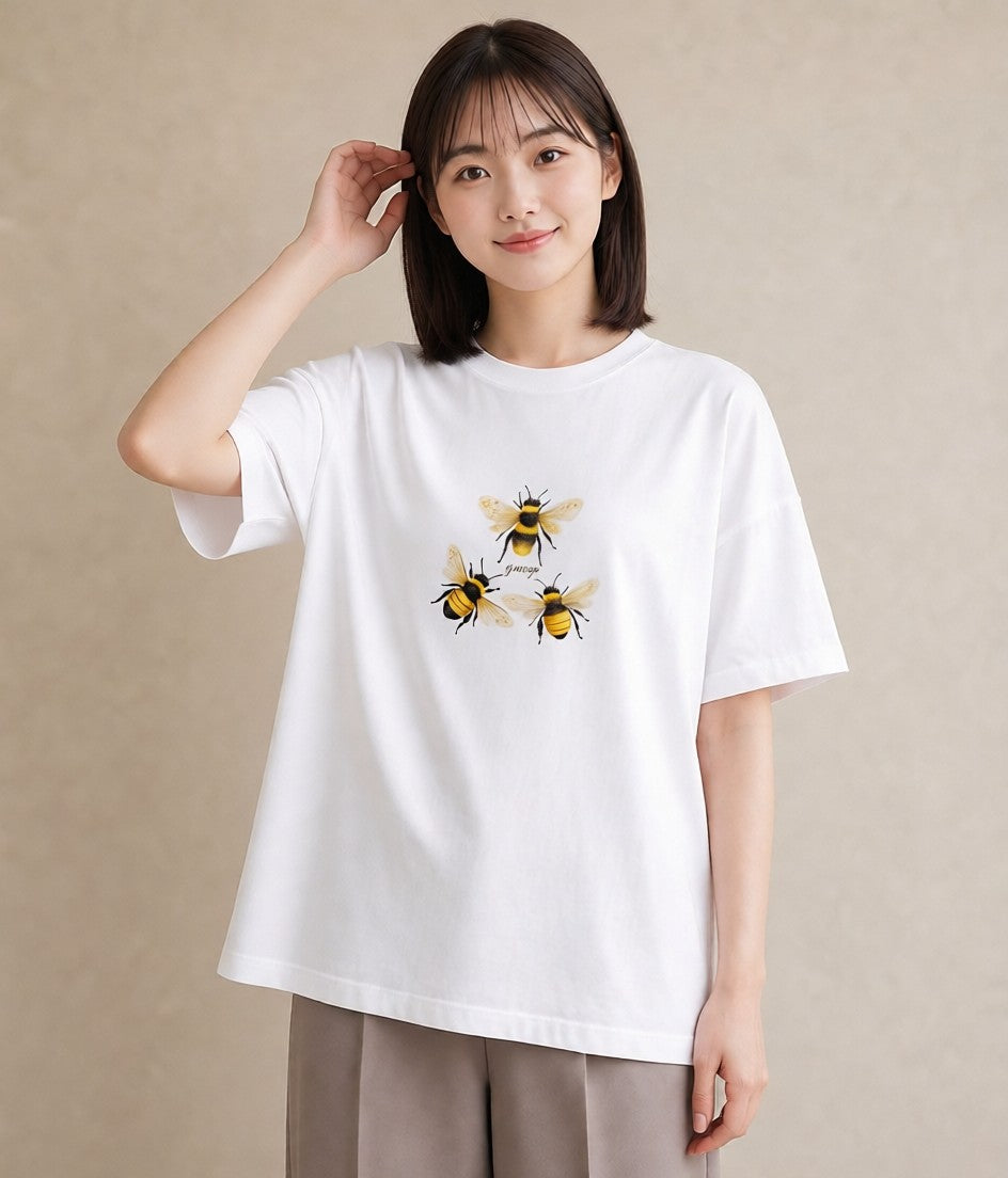 半袖Tシャツ レディース ハニー 食べ物 フード イラスト 上品 週末コーデ 敬老の日 白T YMAZO