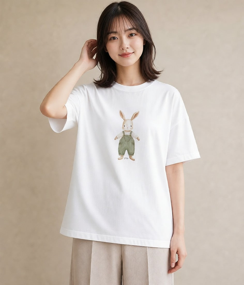 グラフィックTシャツ レディース うさぎ ウサギ ラビット ペット 動物 イラスト フェミニン 在宅 公園 白T YMAZO