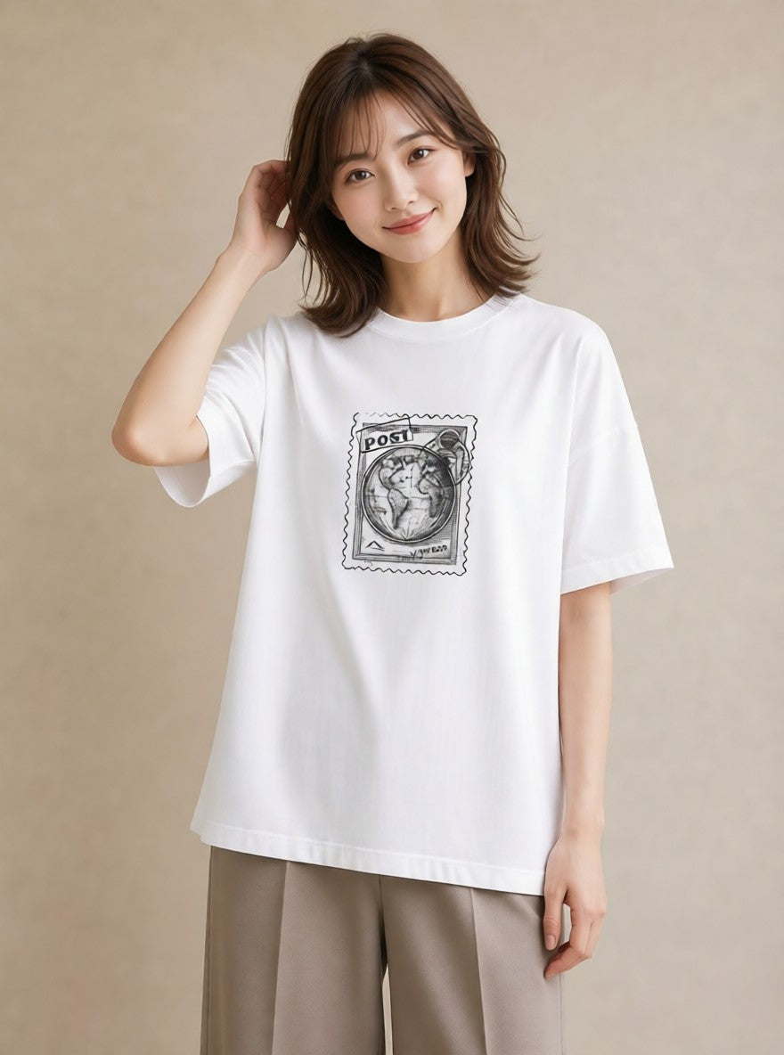 グラフィックTシャツ レディース 旅 トラベル スタンプ イラスト ポップ おしゃれギフト 社会人 白T YMAZO
