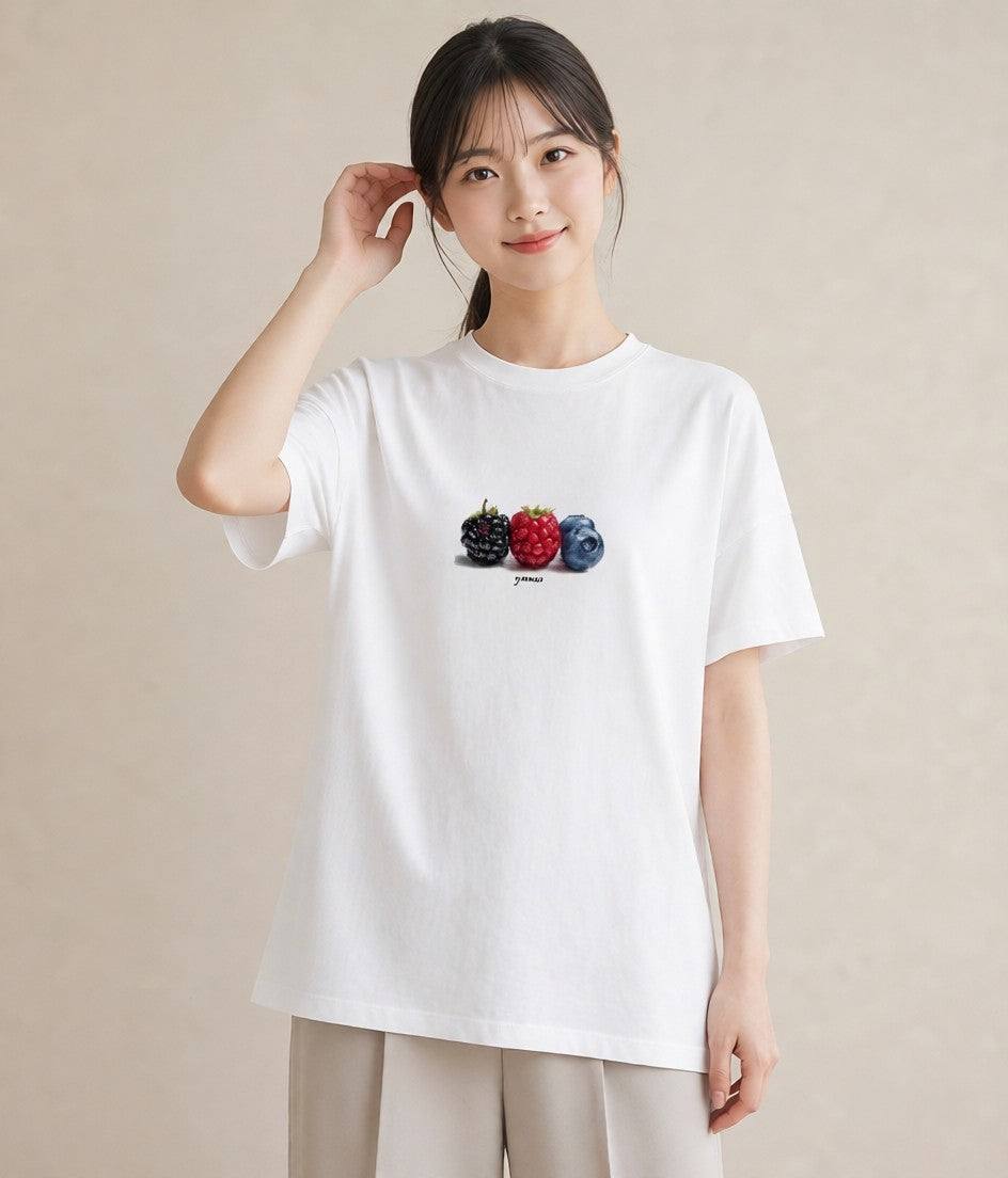 デザインTシャツ レディース 木の実 植物 ボタニカル イラスト 上品 送別ギフト 通勤 白T YMAZO