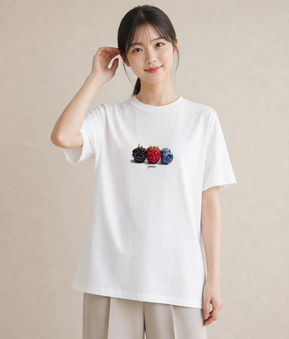デザインTシャツ レディース 木の実 植物 ボタニカル イラスト 上品 送別ギフト 通勤 白T YMAZO