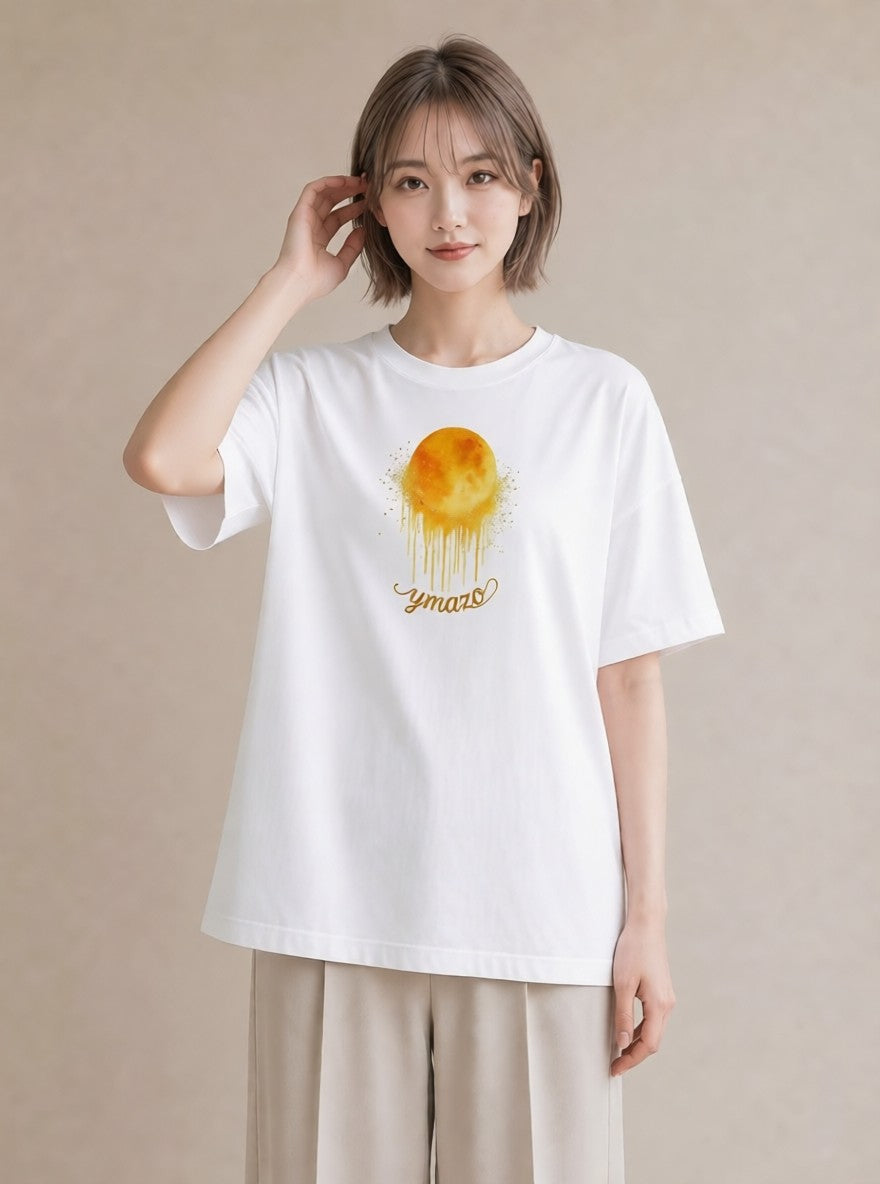 半袖Tシャツ レディース 満月 星空 宇宙 イラスト 水彩風 母の日 ビーチ 白T YMAZO