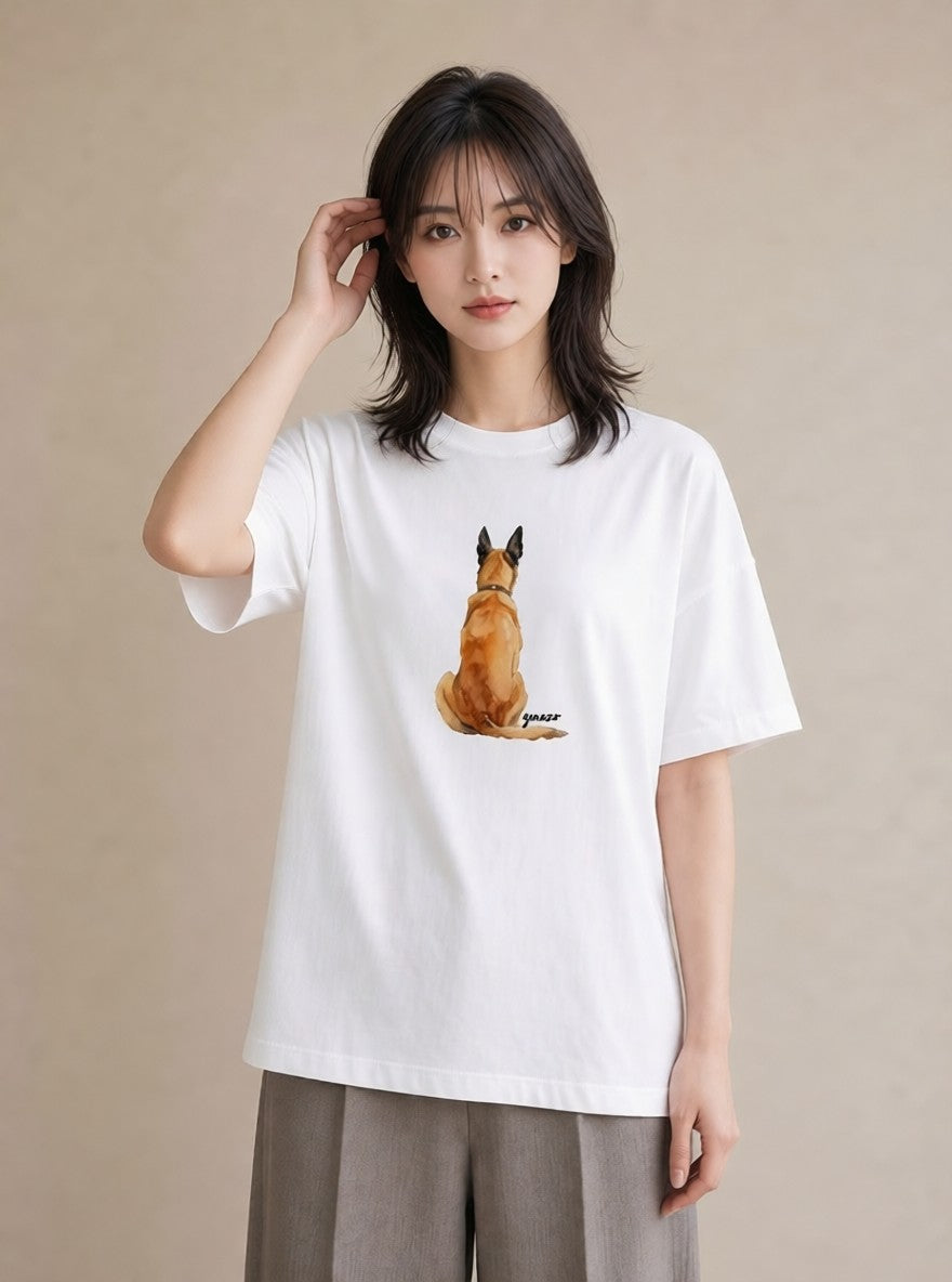 Tシャツ レディース ジャーマンシェパード 犬 いぬ イラスト きれいめカジュアル 在宅 公園 白T YMAZO