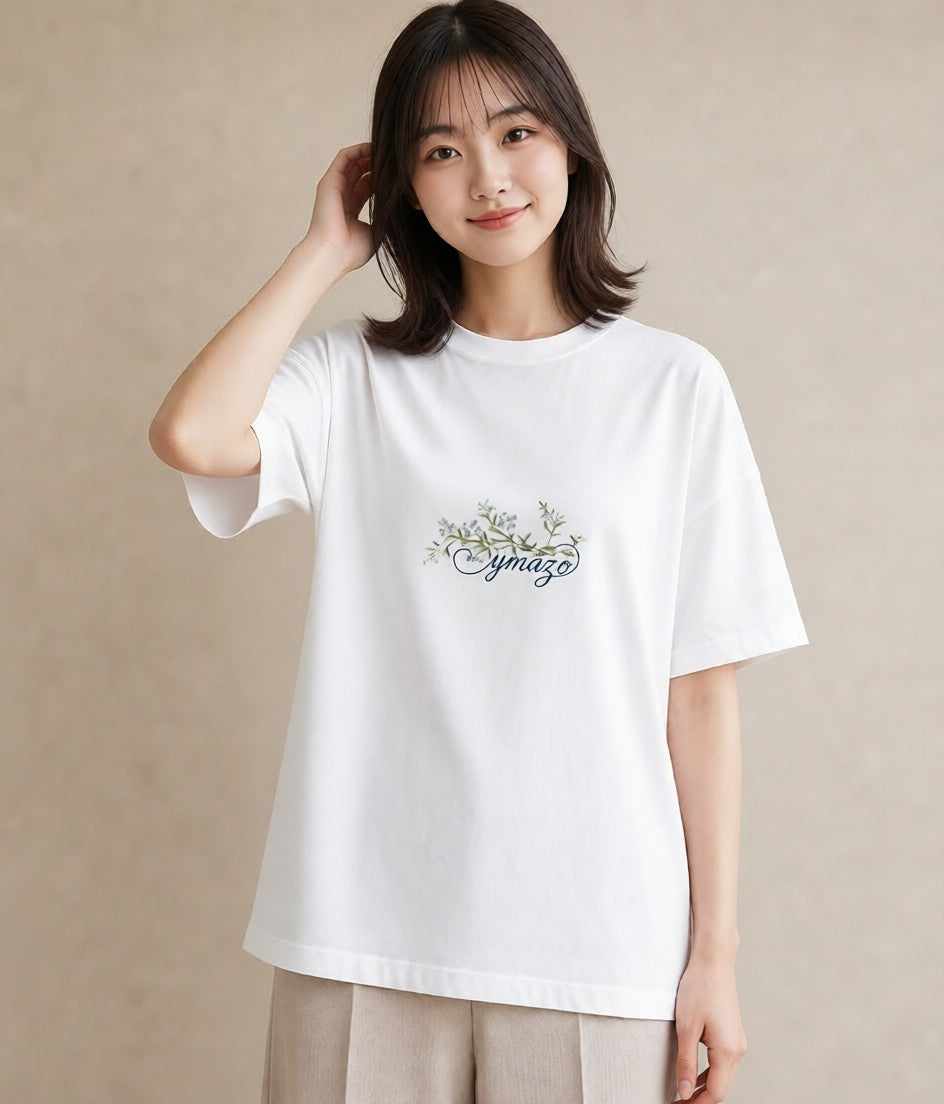 半袖Tシャツ レディース つる 植物 ボタニカル イラスト ミニマル 綿100 デート 白T YMAZO