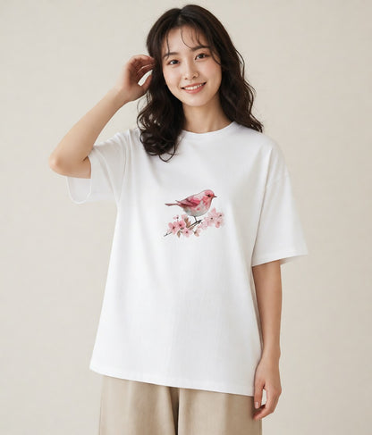 Tシャツ レディース 桜文鳥 ペット 動物 イラスト ゆるかわ ビーチ デイリーウェア 白T YMAZO