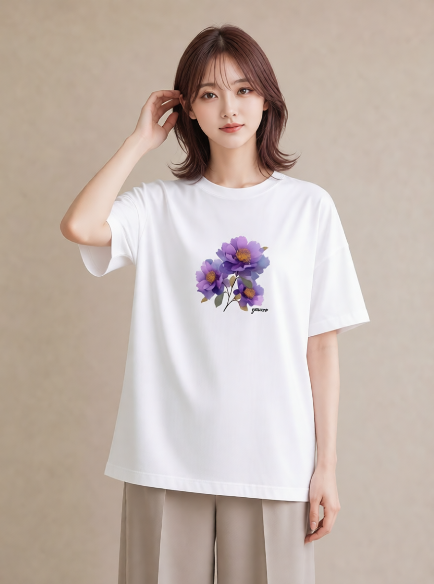 デザインTシャツ レディース コスモス 秋桜 花 花柄 イラスト 旅行コーデ お揃い 親子 白T