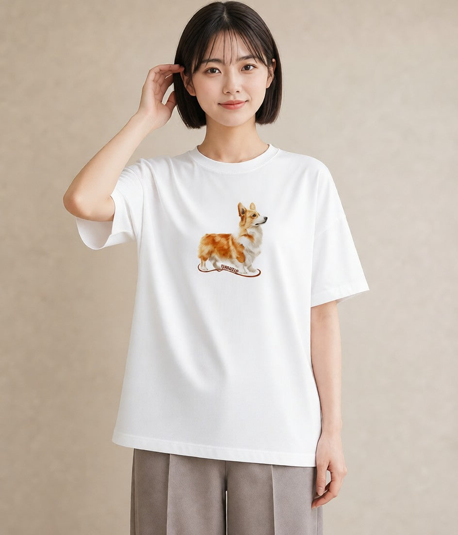 プリントTシャツ レディース ウェルシュコーギー コーギー 犬 いぬ イラスト ヴィンテージ風 おしゃれギフト 社会人 白T YMAZO