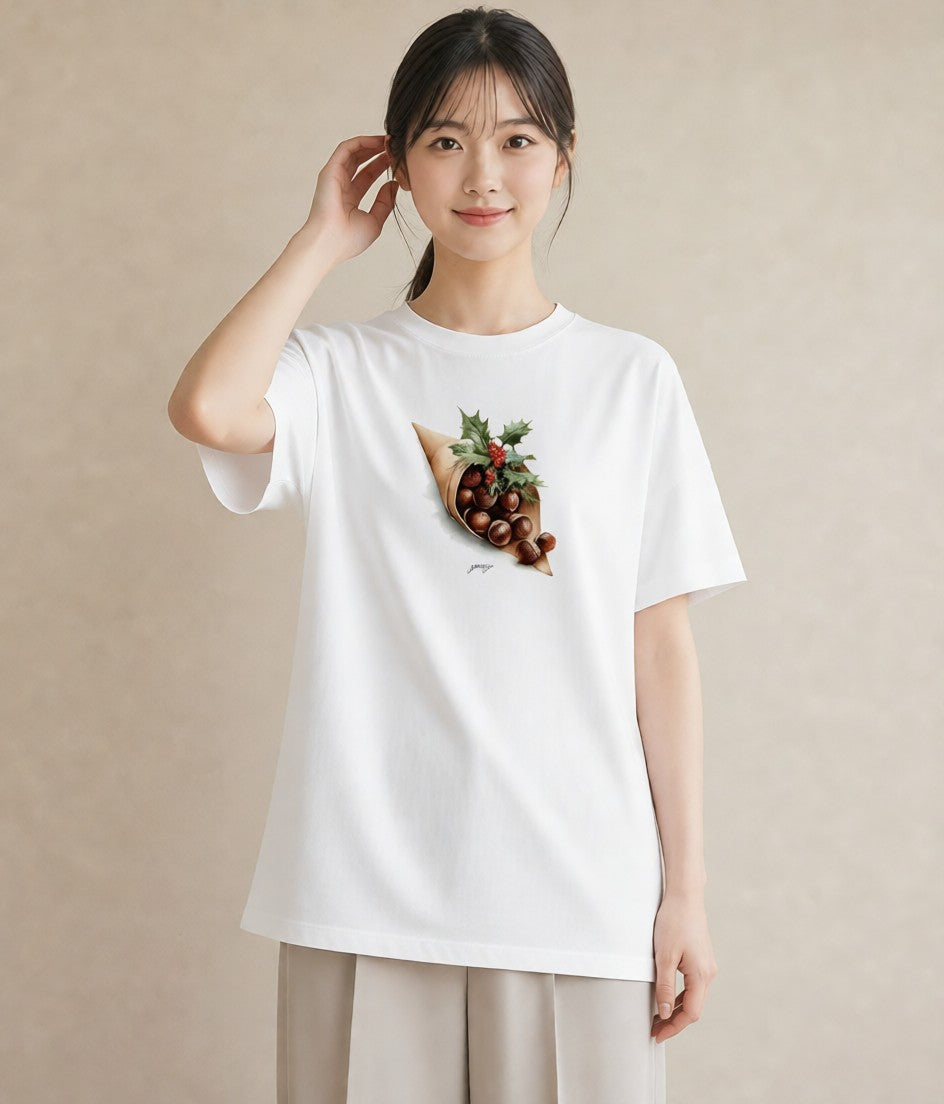 半袖Tシャツ レディース 実り 植物 ボタニカル イラスト ミニマル 通勤 在宅 白T YMAZO