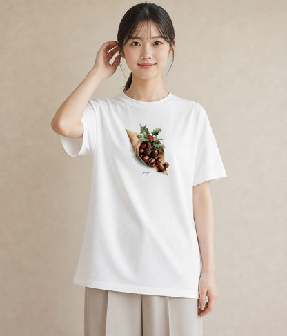 半袖Tシャツ レディース 実り 植物 ボタニカル イラスト ミニマル 通勤 在宅 白T YMAZO