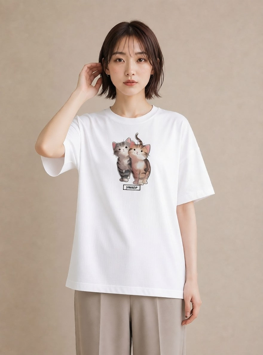 デザインTシャツ レディース しっぽ 猫 ねこ イラスト 普段使い デート 帰省 白T YMAZO