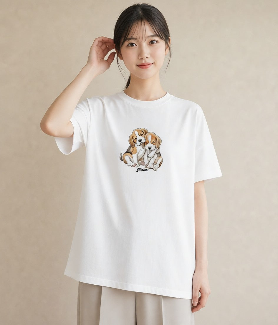 グラフィックTシャツ レディース ビーグル 犬 いぬ イラスト 個性的 敬老の日 ホワイトデー 白T YMAZO
