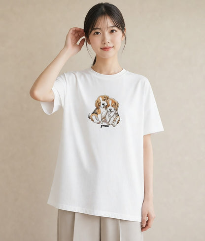 グラフィックTシャツ レディース ビーグル 犬 いぬ イラスト 個性的 敬老の日 ホワイトデー 白T YMAZO
