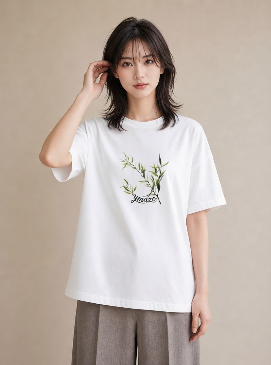 半袖Tシャツ レディース ユーカリ 植物 ボタニカル イラスト ゆるコーデ 誕生日プレゼント 綿100 白T YMAZO