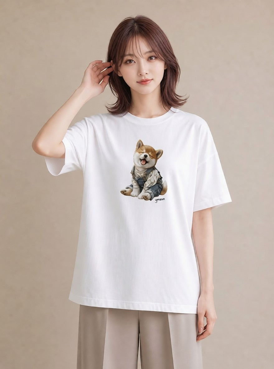 デザインTシャツ レディース 柴犬 しばいぬ 犬 いぬ イラスト ボタニカル カフェ巡り 女子会 白T YMAZO
