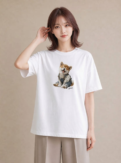 デザインTシャツ レディース 柴犬 しばいぬ 犬 いぬ イラスト ボタニカル カフェ巡り 女子会 白T YMAZO