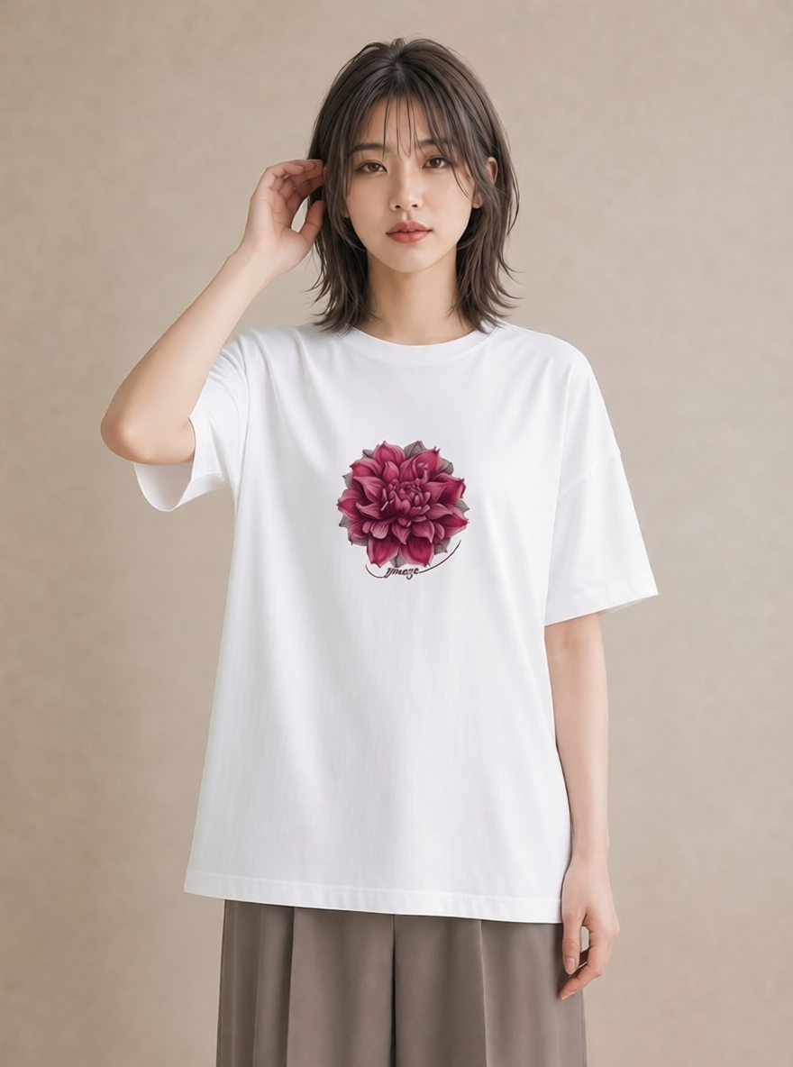 デザインTシャツ レディース チューリップ 花 花柄 イラスト ゆるコーデ カフェ服 クリスマス 白T