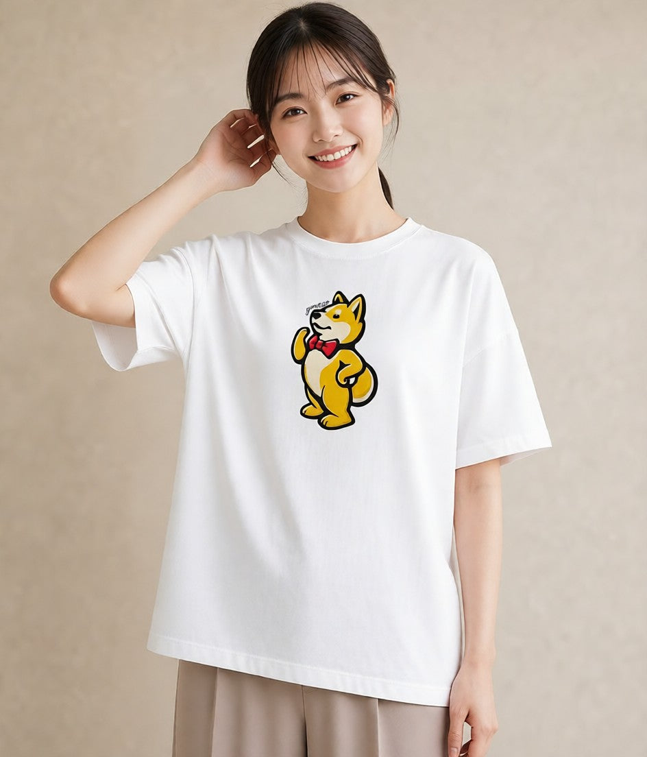 プリントTシャツ レディース 柴犬 しばいぬ 犬 いぬ イラスト 手描き風 在宅 公園 白T YMAZO