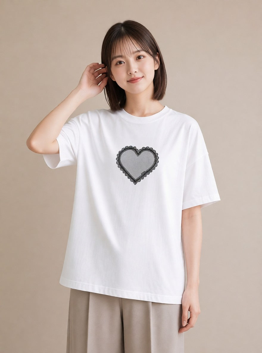 デザインTシャツ レディース レースハンカチ レース ハンカチ ナチュラル アンティーク イラスト 抜け感 カジュアルコーデ 買い物 白T YMAZO