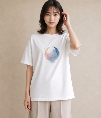 プリントTシャツ レディース 三日月 星空 宇宙 イラスト きれいめ 散歩 お出かけ 白T YMAZO
