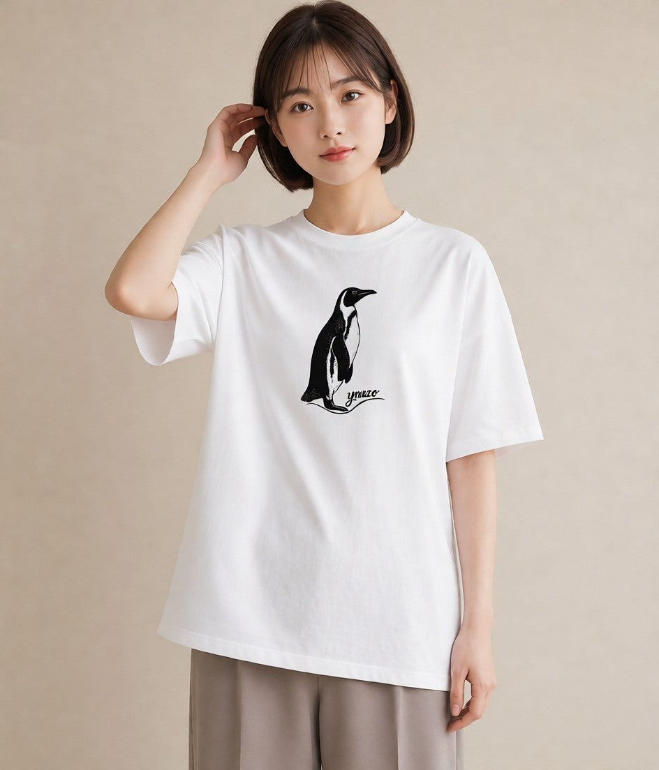 Tシャツ レディース コウテイペンギン 動物 アニマル イラスト カフェコーデ 春コーデ 姉妹 白T YMAZO