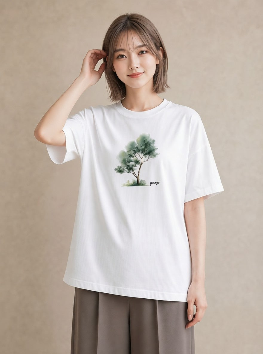 グラフィックTシャツ レディース 青の水彩 風景 ブルー ナチュラル アンティーク イラスト モード 休日 ペアコーデ 白T YMAZO