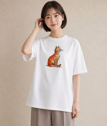 グラフィックTシャツ レディース 猫好き 猫 ねこ イラスト 韓国風 休日 ペアコーデ 白T YMAZO
